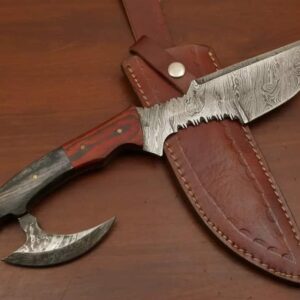"Tracker" Damascus Hunting Knife with Gut Hook & Sheath