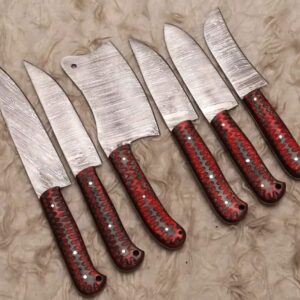 "Crimson Honeycomb" 6-Piece Damascus Kitchen Knife Set